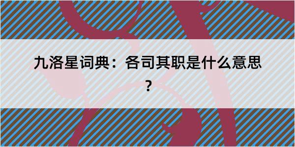 九洛星词典：各司其职是什么意思？