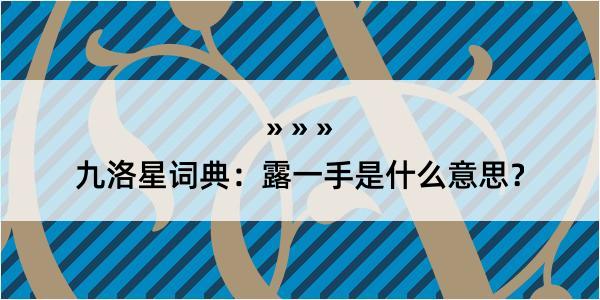 九洛星词典：露一手是什么意思？