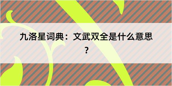 九洛星词典：文武双全是什么意思？