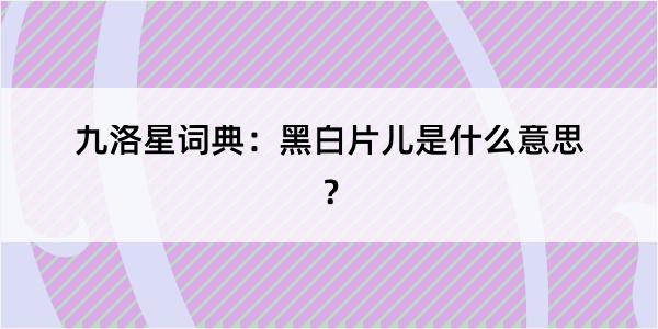 九洛星词典：黑白片儿是什么意思？
