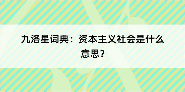 九洛星词典：资本主义社会是什么意思？