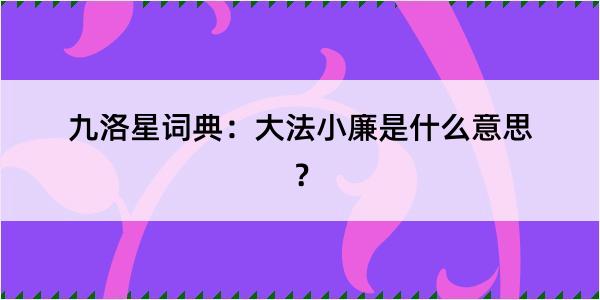 九洛星词典：大法小廉是什么意思？