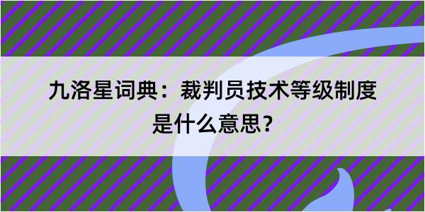 九洛星词典：裁判员技术等级制度是什么意思？