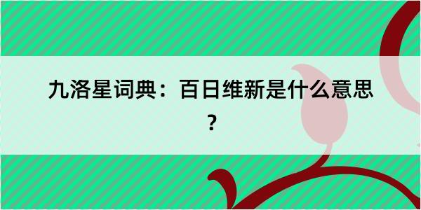 九洛星词典：百日维新是什么意思？