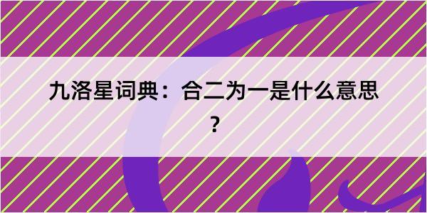 九洛星词典：合二为一是什么意思？